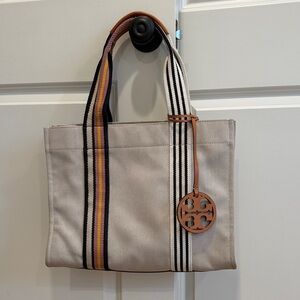 Tory Burch Canvas Tote with Striped Handles